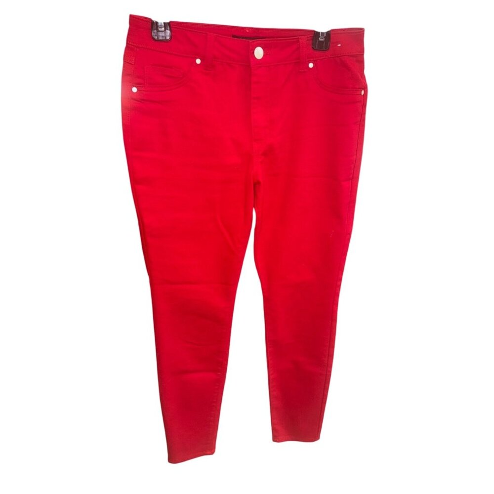 d.jeans Red Mid-Rise Skinny Jeans With Pearl Accents Size 10 Stretch Slimming